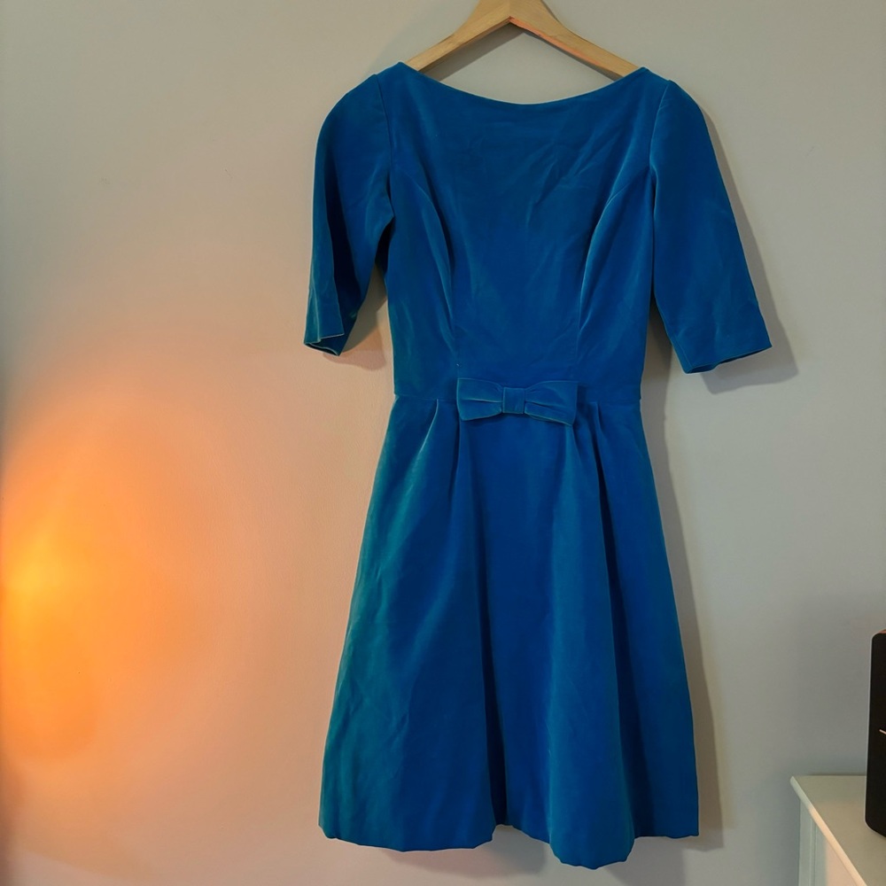 Circa 1960's Lorrie Deb blue velvet short sleeve dress